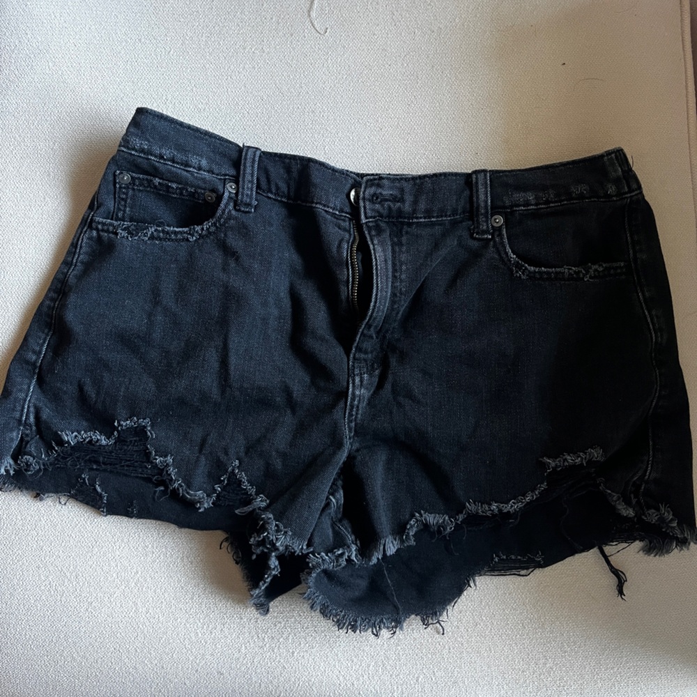Aerie Black Frayed Denim Shorts